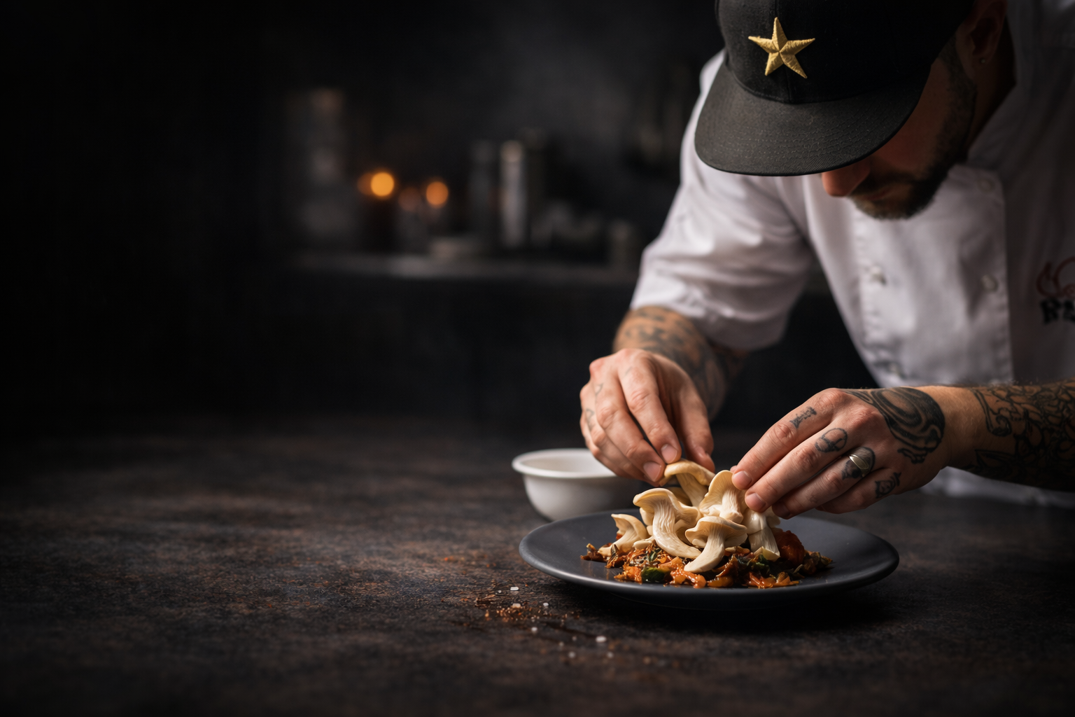 Restaurant-Küche mit frischen Pilzen